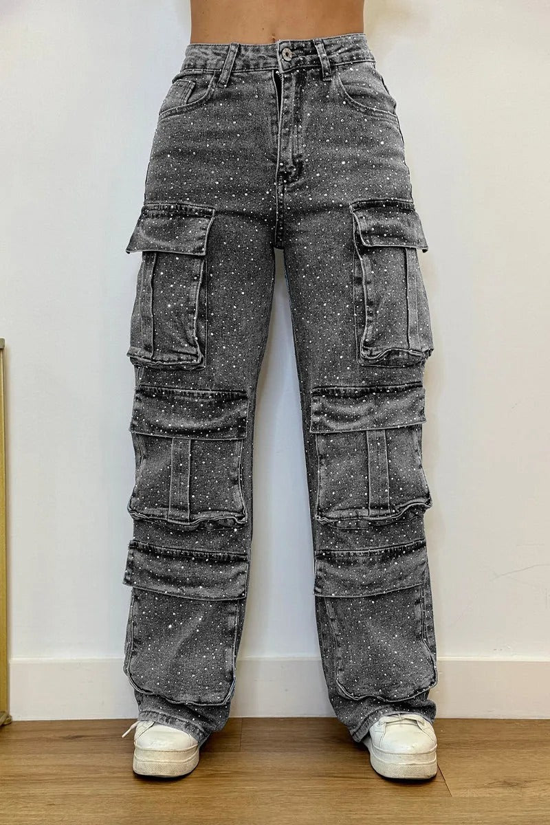 Rhinestone Cargo Jeans