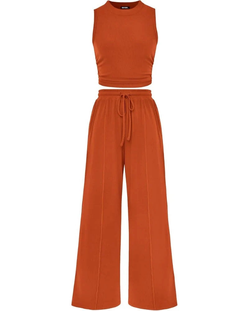 Women's Summer 2-Piece Outfits - Ribbed Knit