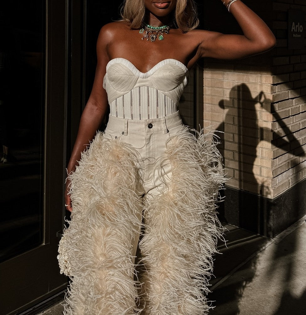 Feathers Butter Washed Denim Straight Leg Pants