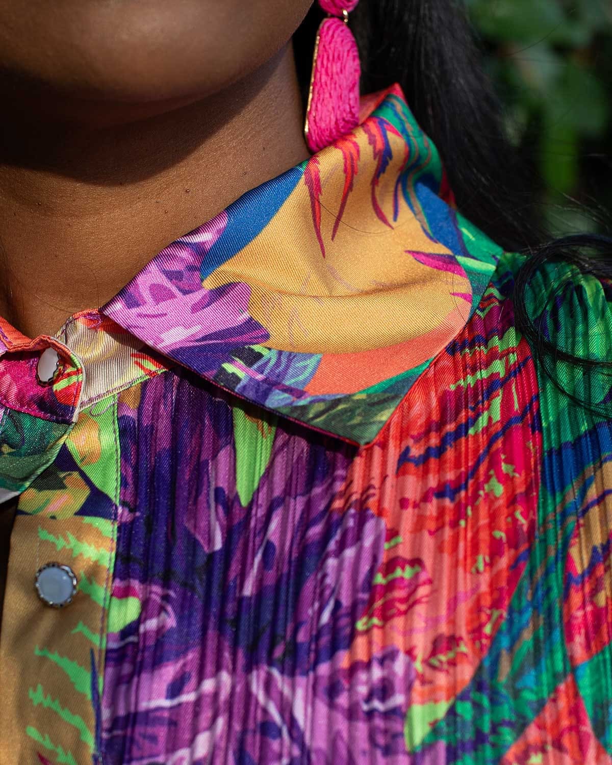 Multicolor pleated print two-piece set