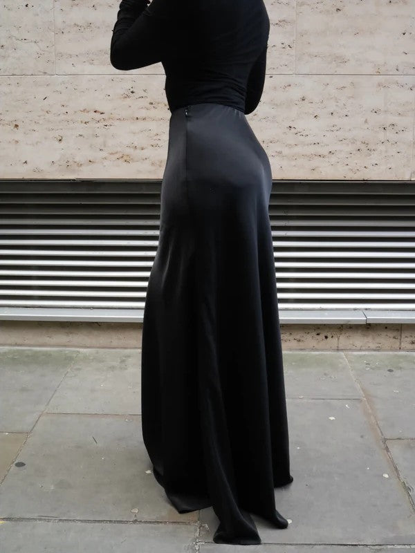 Winter Bias Cut Satin Maxi Skirt with belt