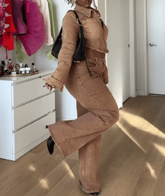 Cropped Denim Jacket & Trousers Set