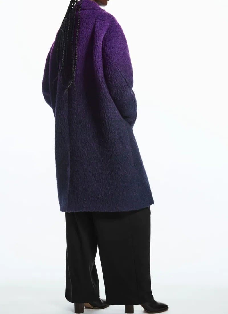 Double-Breasted Fuzzy Coat - Purple