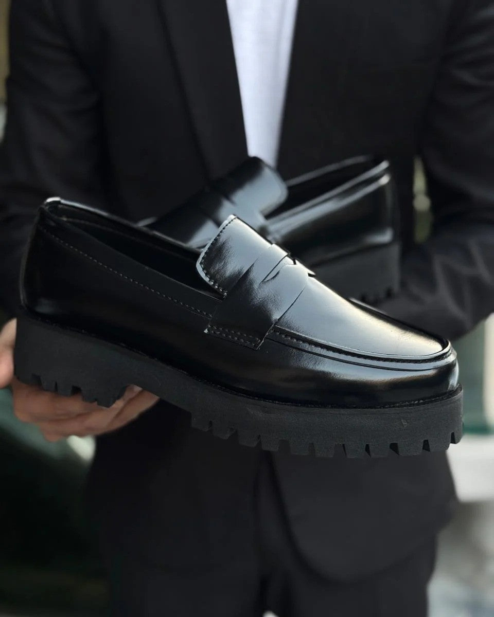 Black Chunky Penny Loafers