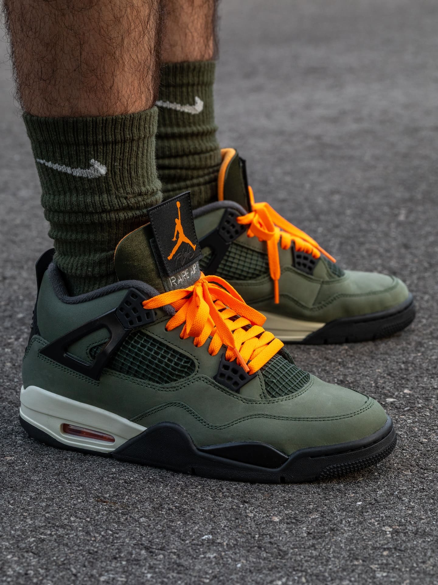 Olive Green & Orange Suede Retro Basketball Sneakers