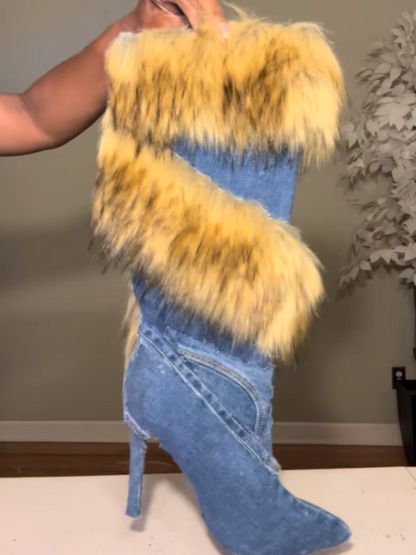 Denim Plush Pumps