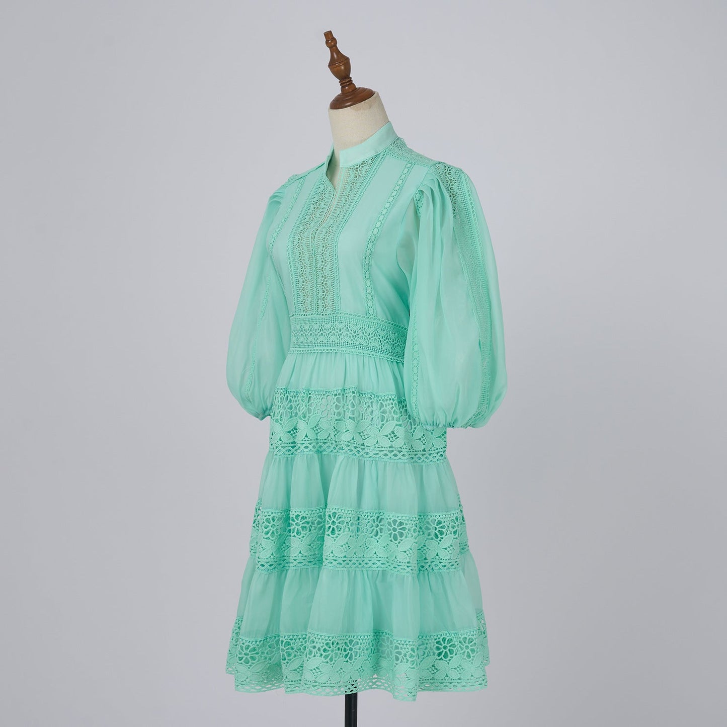 Elegant Lantern Sleeve Holiday Lace Dress