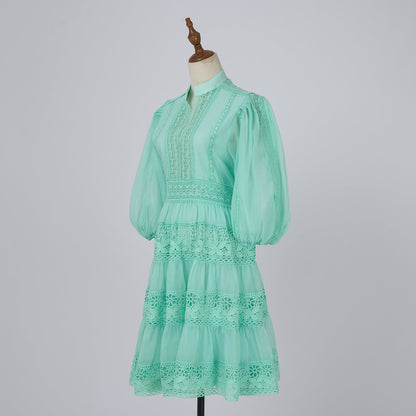 Elegant Lantern Sleeve Holiday Lace Dress