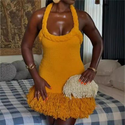 Fab Stylish Yellow Tassel Dress