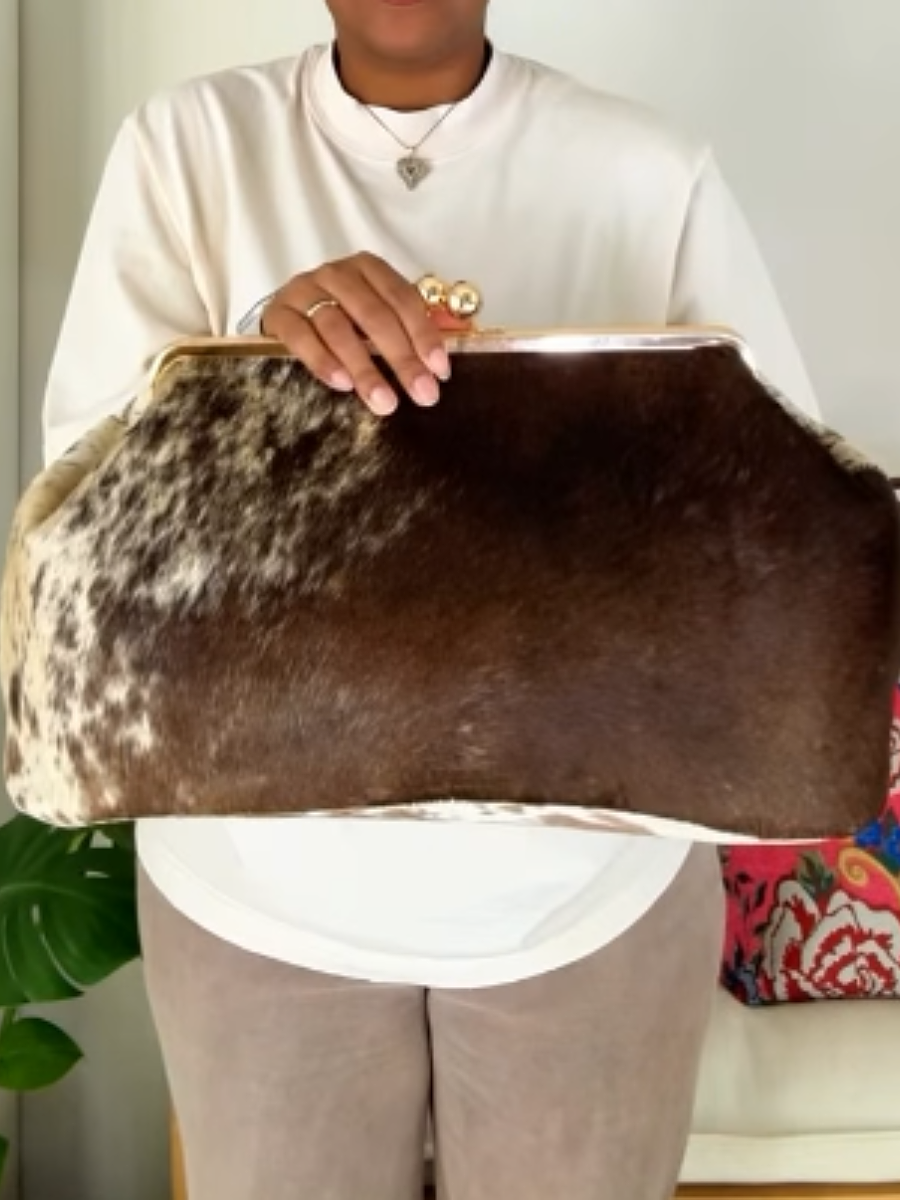 Metal Lock Suede Clutch