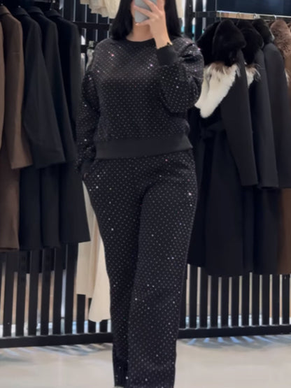Rhinestone Sparkle Casual Sports Two Pieces Set