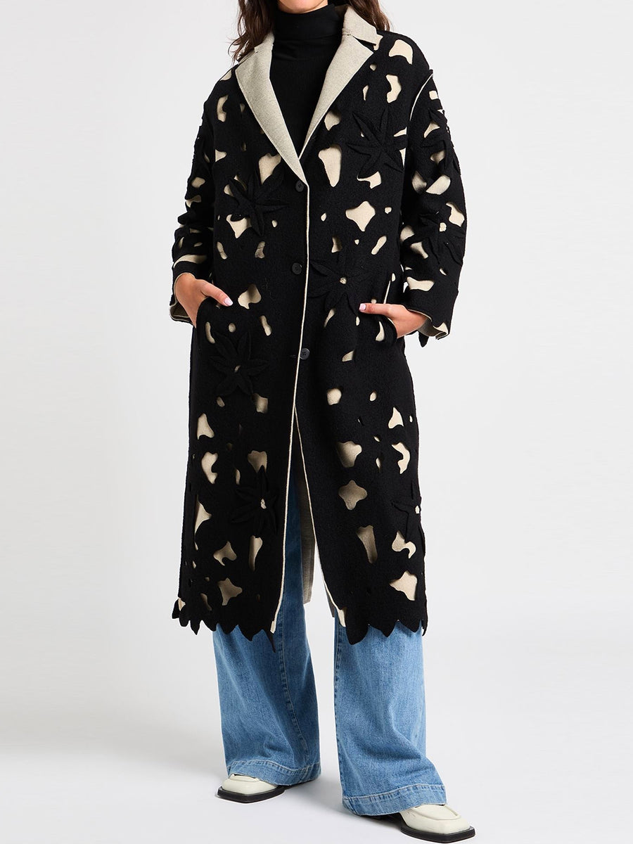 Floral Single-breasted Cutout Coat