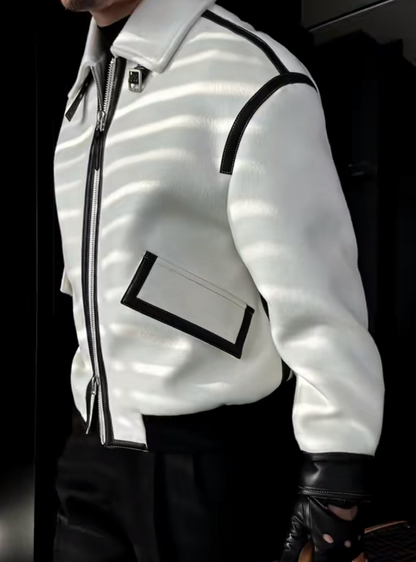 Leather-trimmed lapel cashmere-blend coat