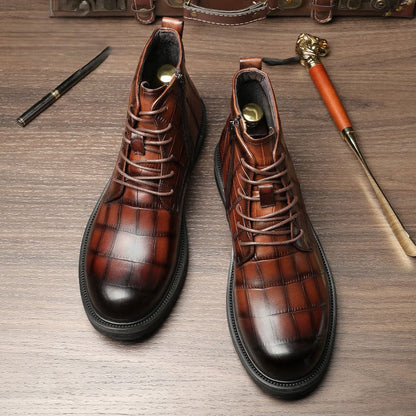 Stylish checked leather boots for men