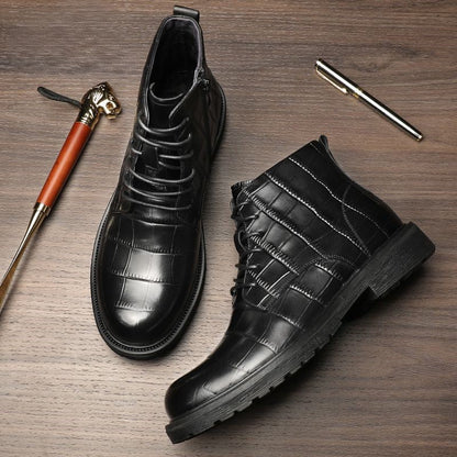 Stylish checked leather boots for men