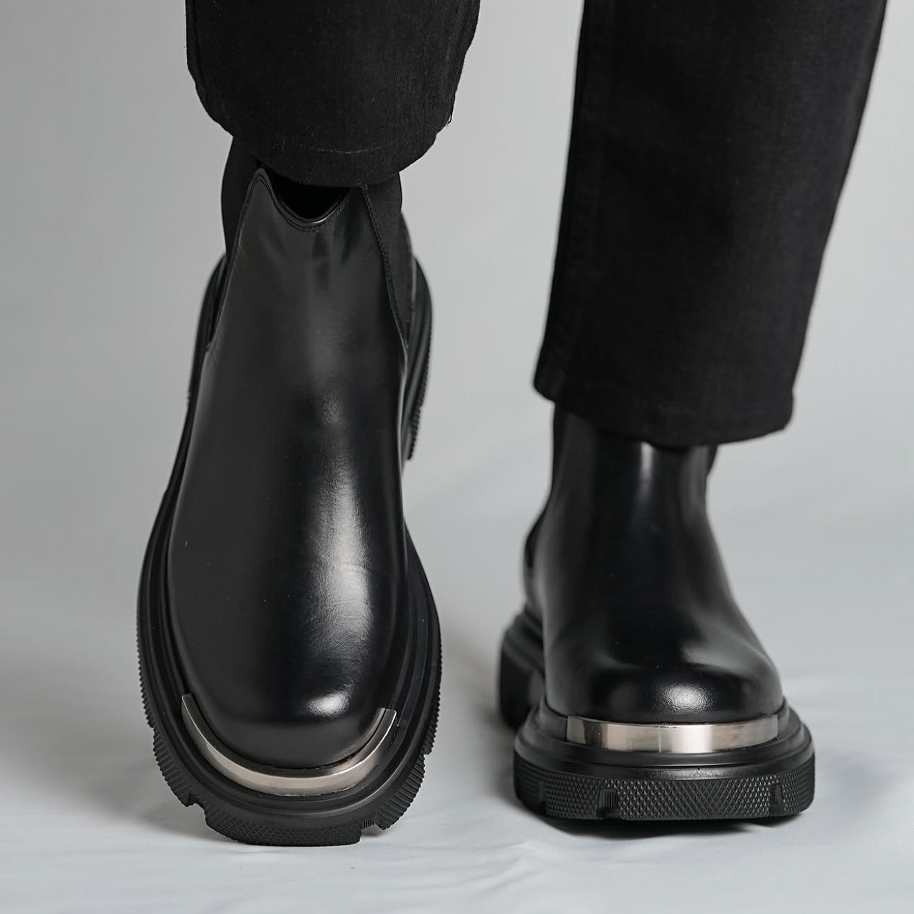 Men's New Black Leather Casual Boots