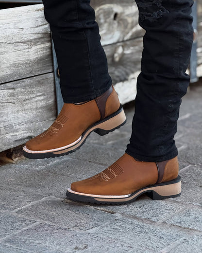 Totem Thick Heel Knight Boots Embroidered Square Toe Martin Boots