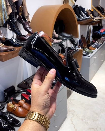 Elegant Bow Glossy Leather Men's Dress Shoes