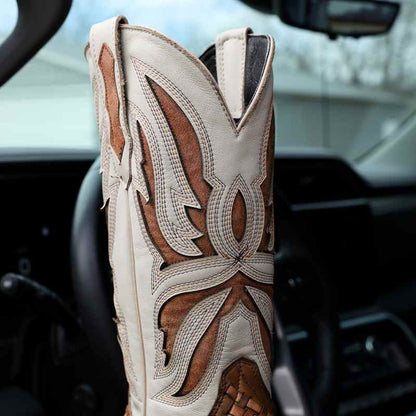 Brown Basketweave Leather Boots - Square Toe