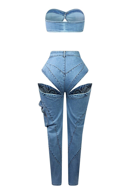 Boss Babe Denim Tube Top & Cut Out Pants SET