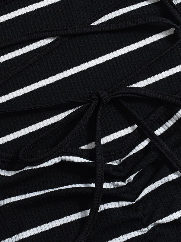 Fashion Striped Halter Neck Maxi Dress