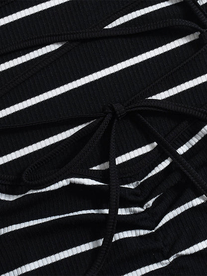 Fashion Striped Halter Neck Maxi Dress