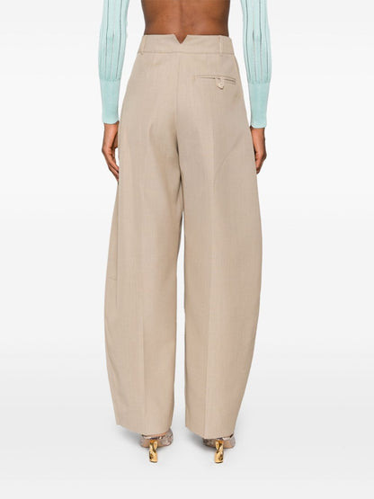 Sand Beige High Waisted Wide Leg Pants