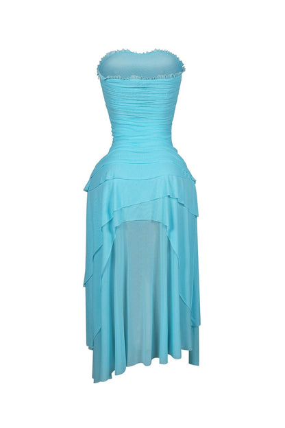 Sahara Mesh Ruffled Tube Midi Dress
