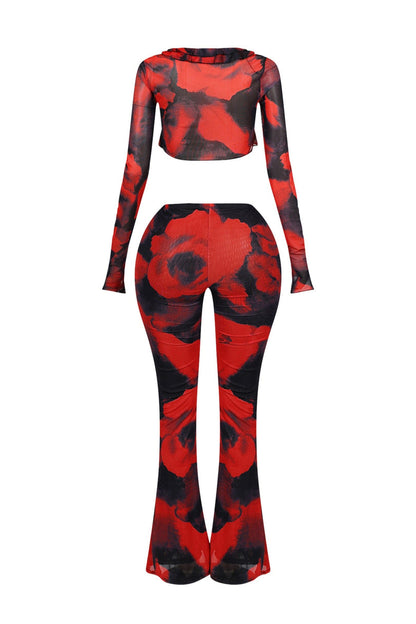 Perry Mesh Print Ruffle Top & Pants SET