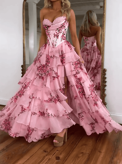 （⏰Limited Time Offer 49% OFF）Sexy Pink Floral Corset Dress