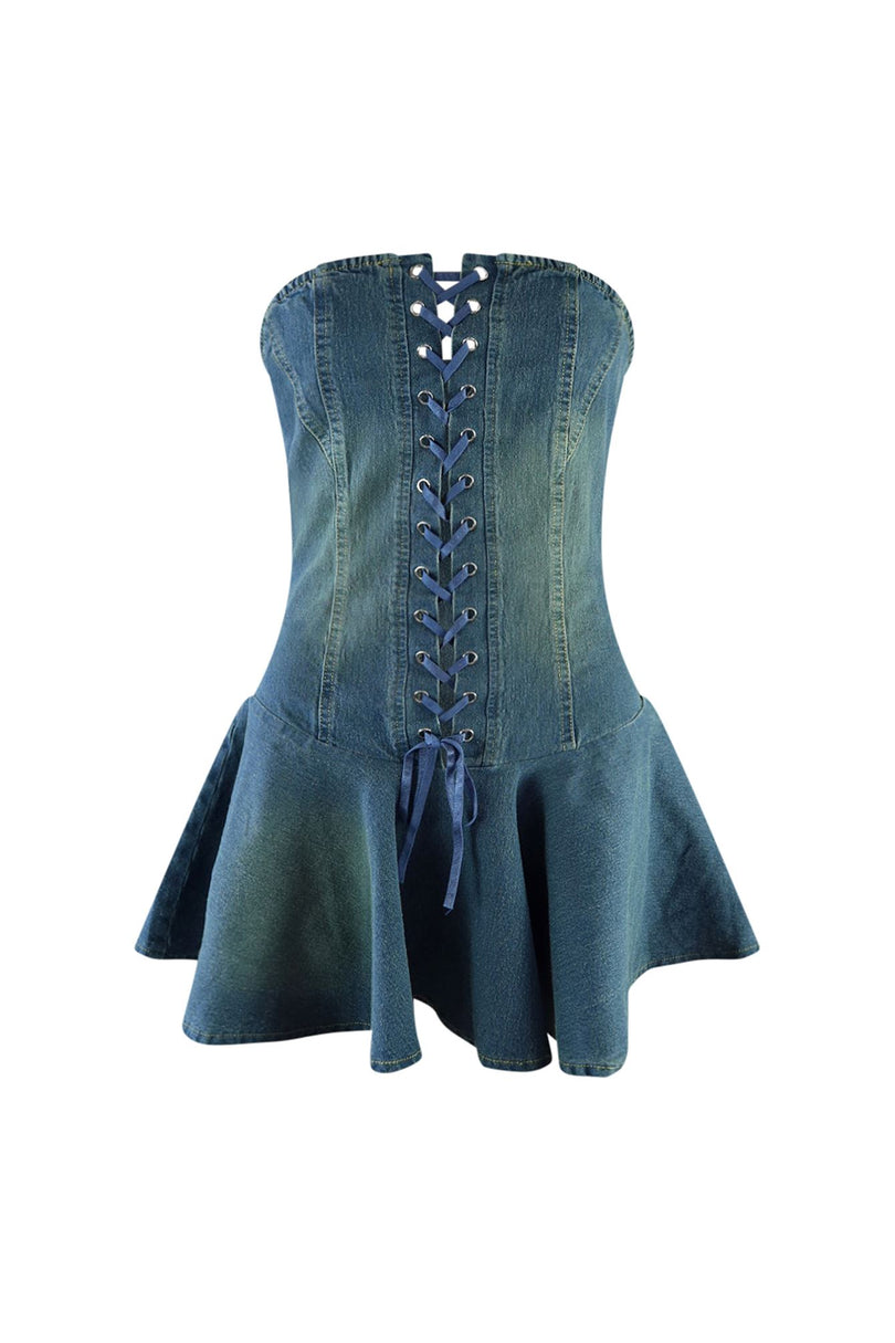 Sweet Denim Corset Flare Mini Dress