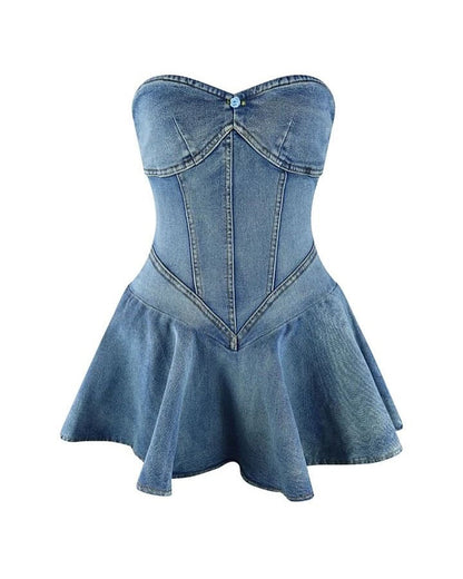 Denim Balletcore Corset Mini Dress