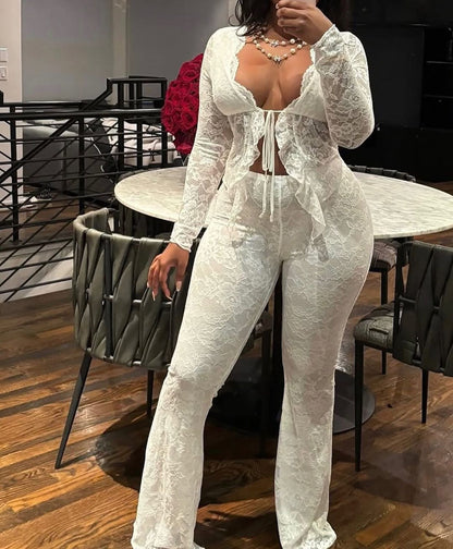 Lace Top & Wide Pants SET