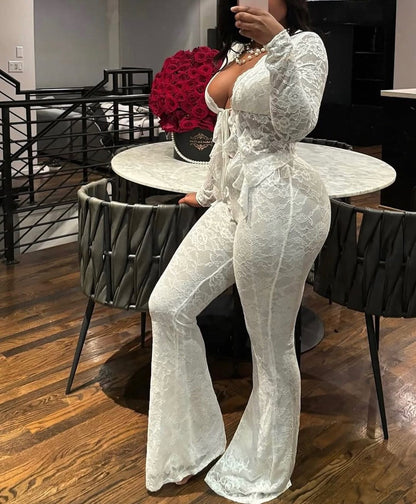 Lace Top & Wide Pants SET