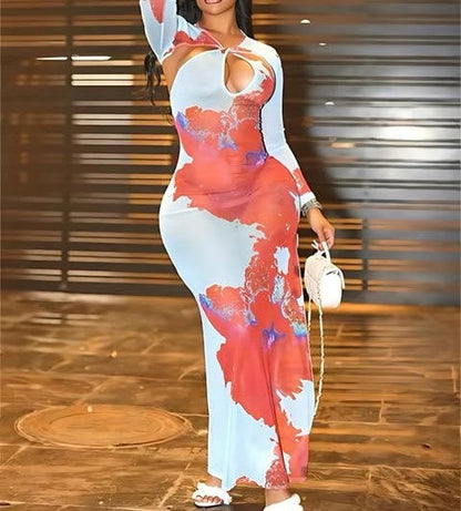 Mesh Floral Cut Out Maxi Dress