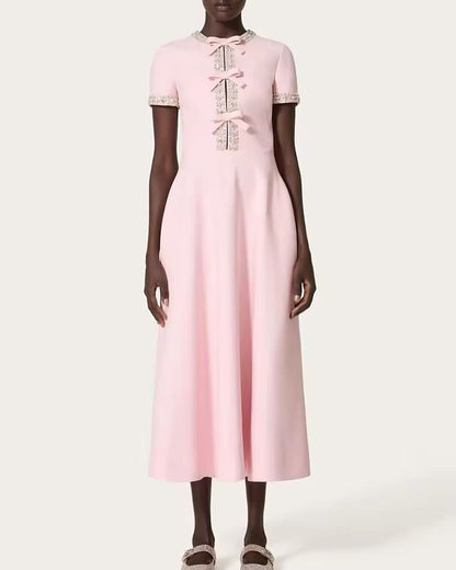 Pink Rhinestone Midi Dress