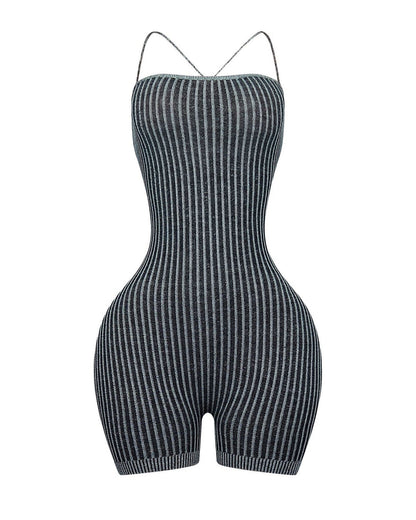 Details Two Tone Ribbed Knit Romper