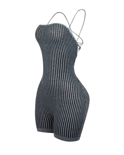 Details Two Tone Ribbed Knit Romper