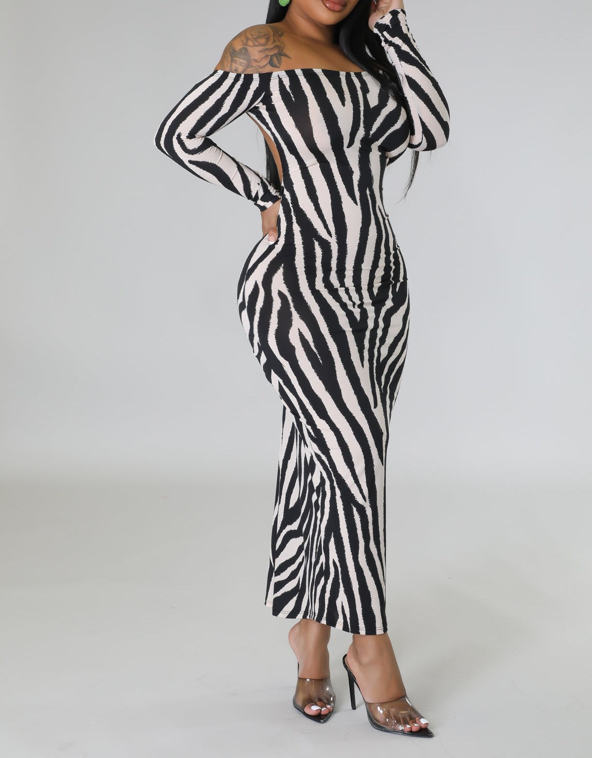 Zebra Backless Maxi Dress