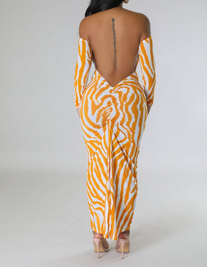 Zebra Backless Maxi Dress