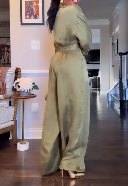 Tuck Silk Wide-Leg Jumpsuit