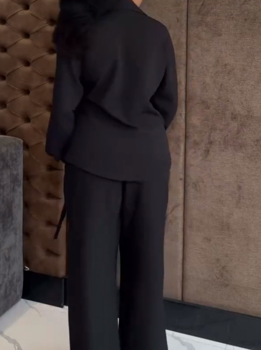 Silk Button Long Sleeve Trousers 2-Piece Set