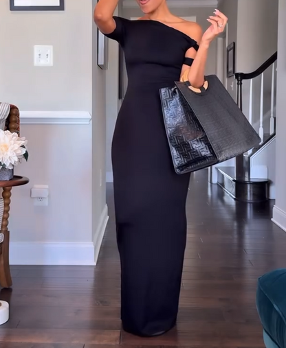 Solid Color Elegant Strapless Maxi Dress