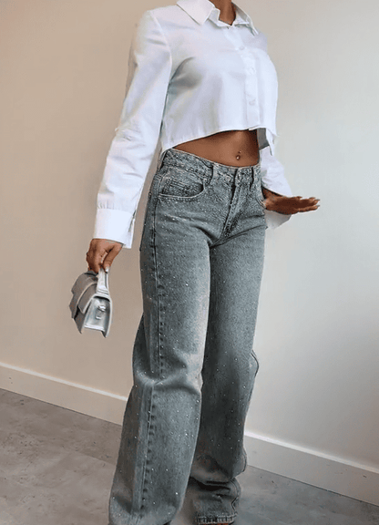 Exclusive rhinestone jeans vintage wash