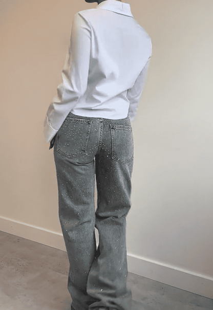 Exclusive rhinestone jeans vintage wash