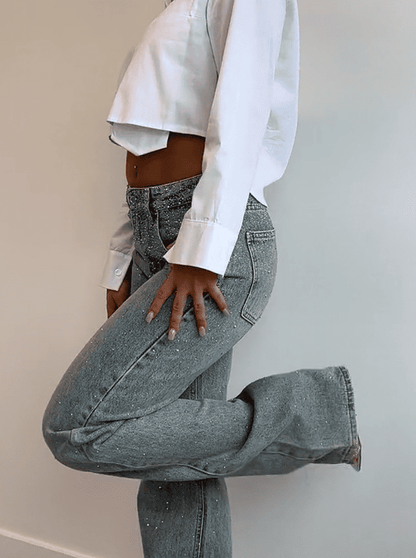 Exclusive rhinestone jeans vintage wash