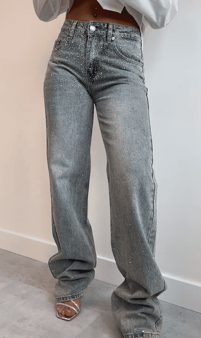 Exclusive rhinestone jeans vintage wash