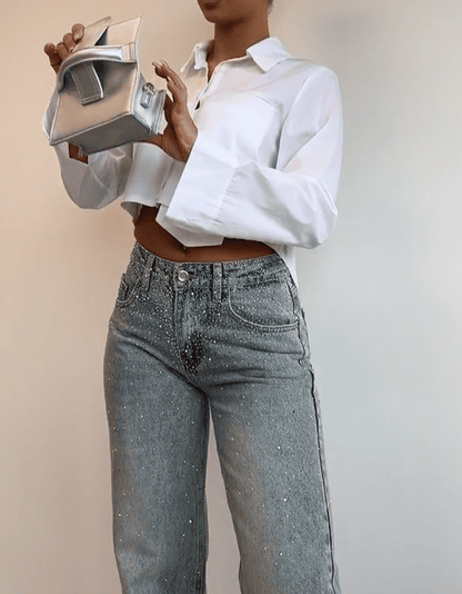Exclusive rhinestone jeans vintage wash