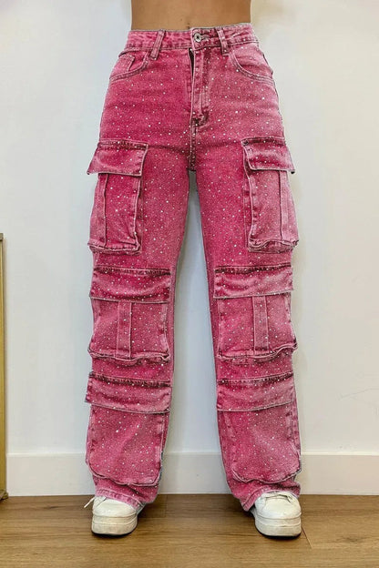 Rhinestone Cargo Jeans