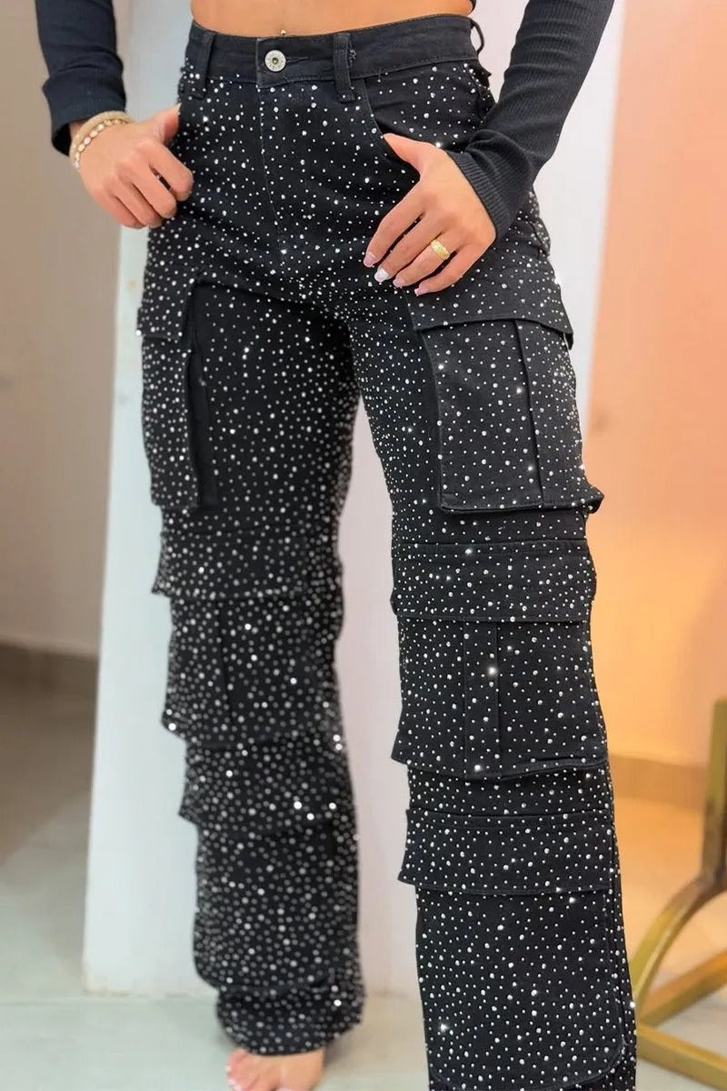 Rhinestone Cargo Jeans